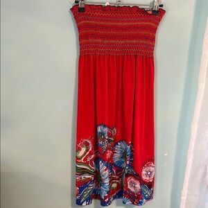 Strapless Red Floral Dress